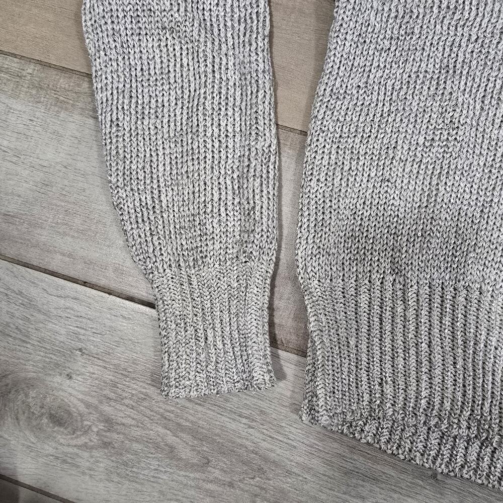 Marled Womens Light Gray Metallic Sweater Size L Shimmery Knit Collared Pullover - Picture 8 of 12